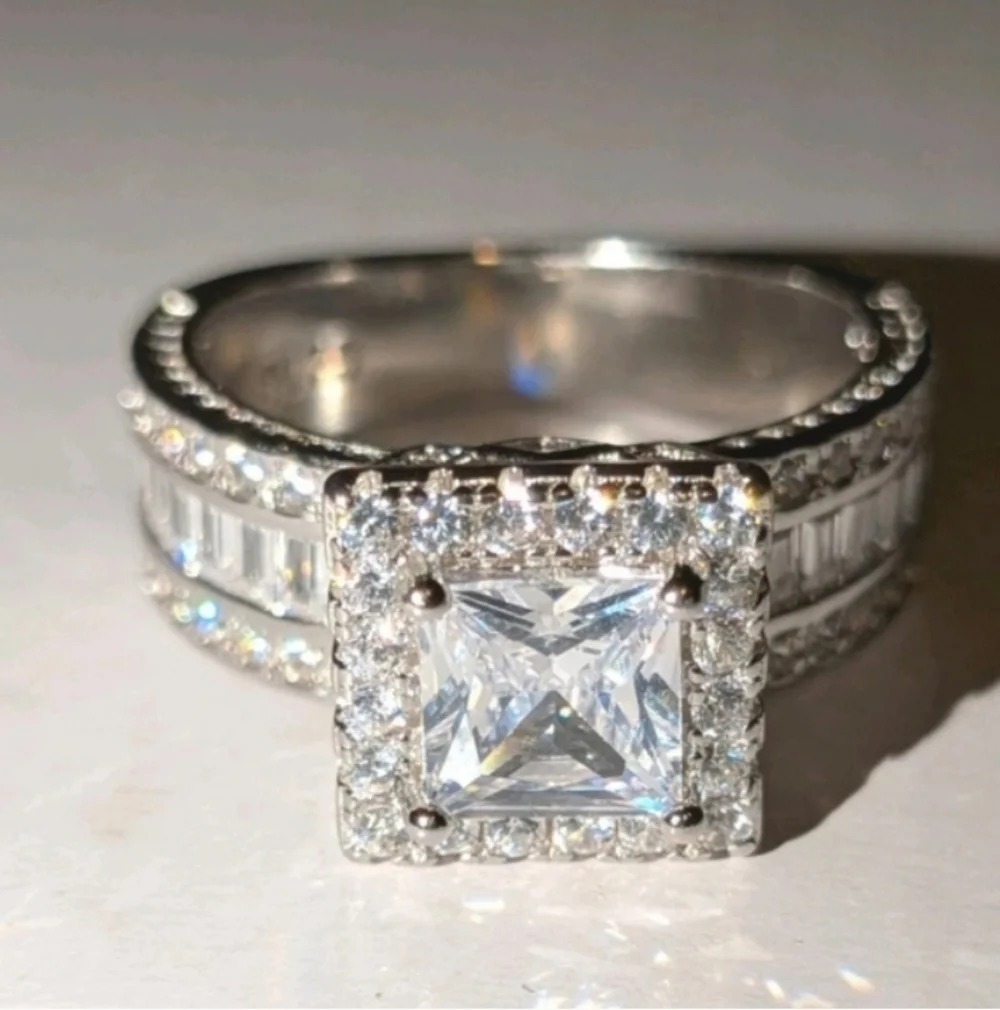 Womens Baguette& Round Cut 9.65ct Lab Created Diamond Princess Wedding Ring 8
